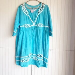 Gretchen Scott Designs Size XL Blue Embroidered Tunic Coverup Dress